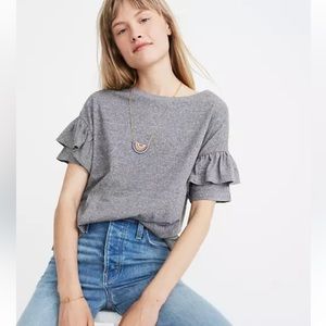 Madewell Ruffle Sleeve Tee T-Shirt Cotton Heathered Gray Short Sleeve medium top